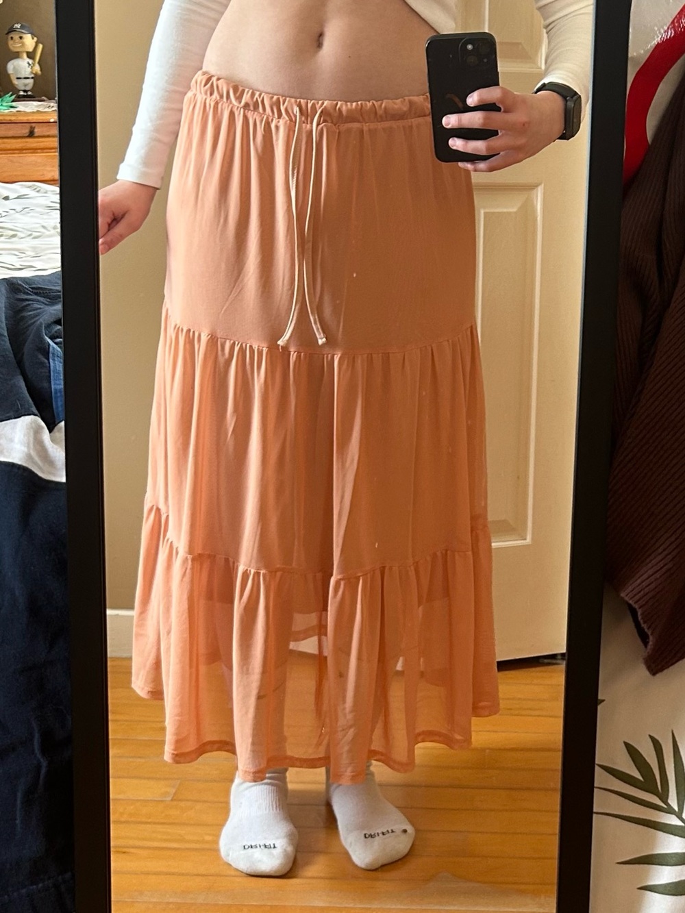 Ardene Small Tiered Maxi Skirt in Peach